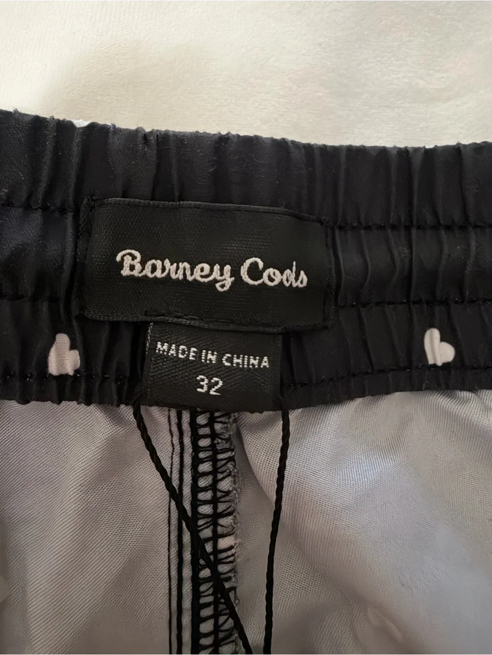 NWT Barney Cools Poolside 17” Black Swim Trunks with White Heart Print Men’s 32